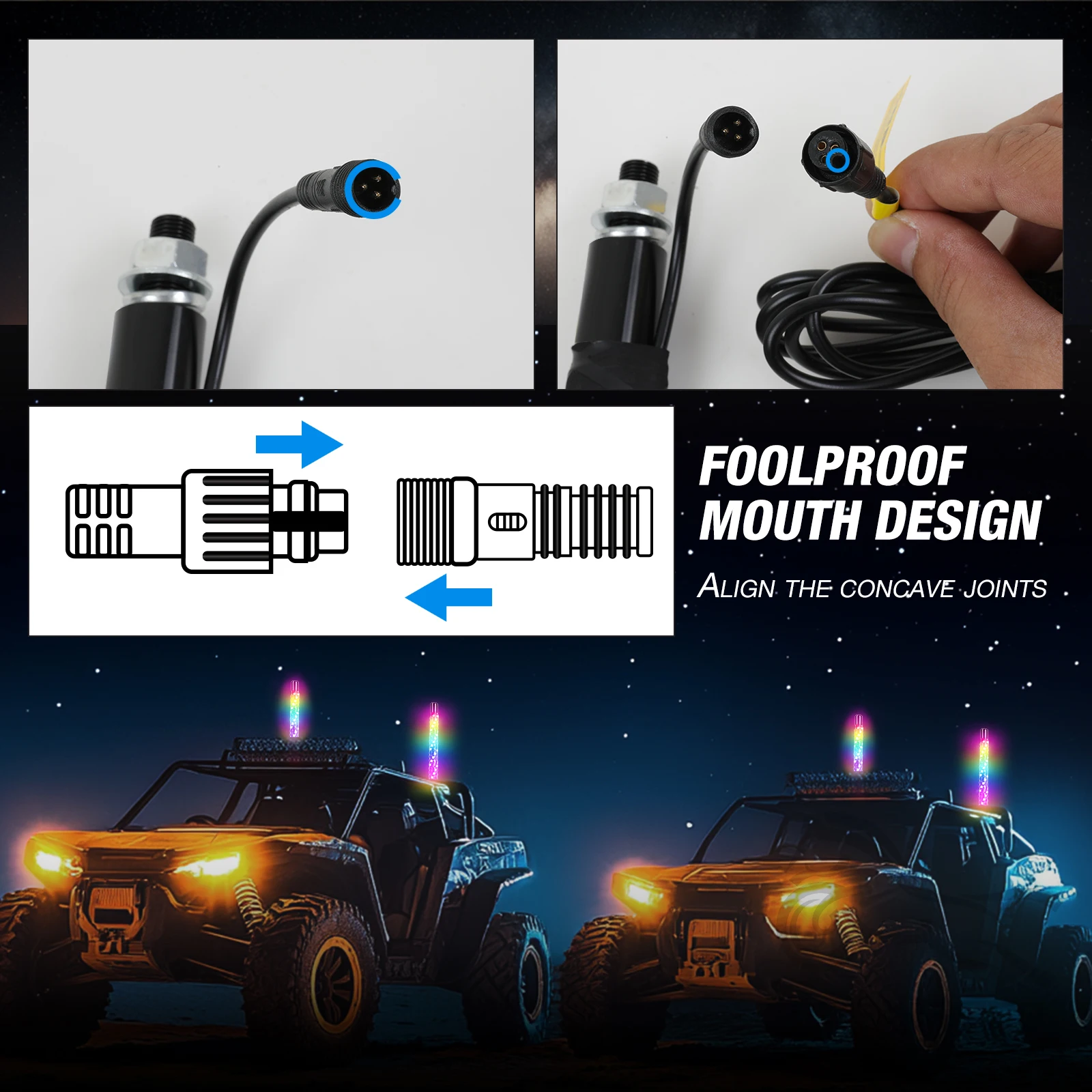 Remote Control LED Flagpole Lights 30cm/1ft Colorful Flagpole Spiral Antenna Whips Lights for UTV ATV Off Road Truck Sand Buggy