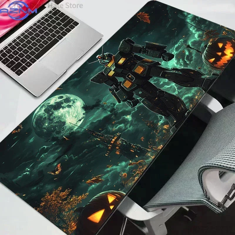 Black Red White Grunge Anime Mecha Large Mousepad, Rubber Base Extended Desk Mat, Non-Slip Waterproof Keyboard Pad for Gaming an