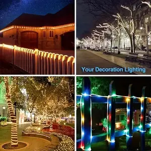 Solar LED Tube Rope String Lights, Impermeável ao ar livre, Luzes de vedação, Home Decor, 8 modos, 50LED, 1pc 10 principais vendas lampada jardim exterior solar - №2