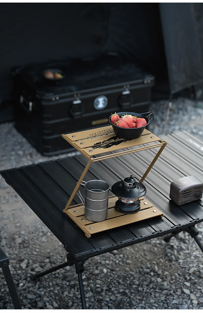 

Outdoor aluminum alloy portable multi-layer mini multifunctional storage rack camping desktop folding storage rack new