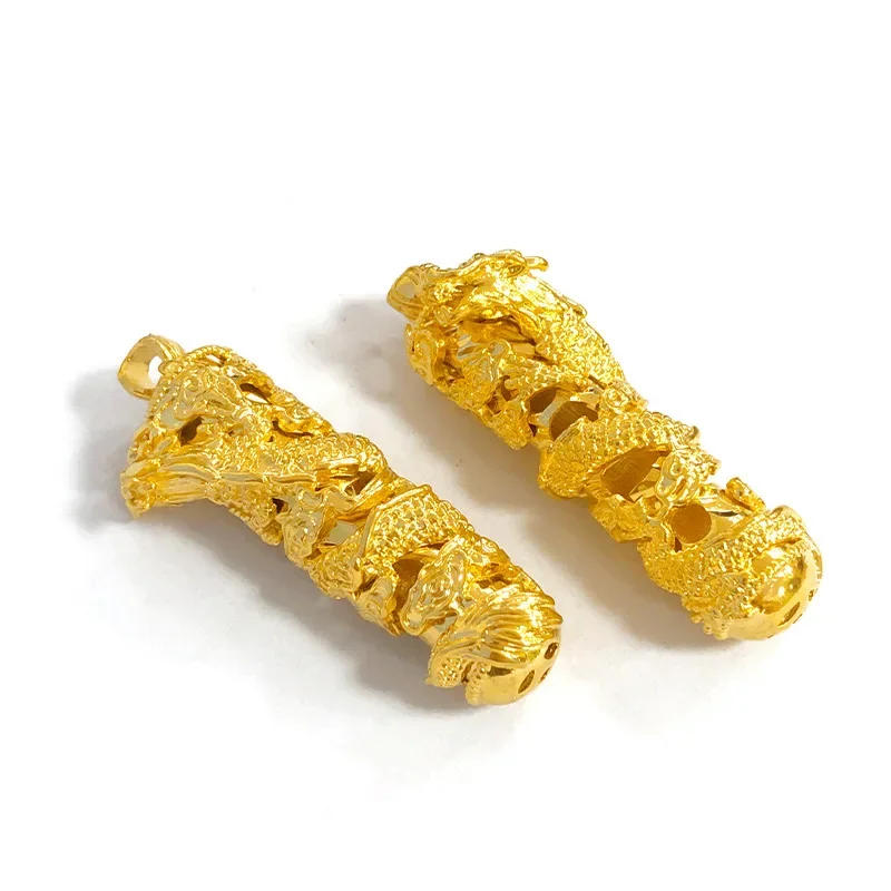 Colgante de columna Loong chino chapado en oro de 24K para hombre, colgante grande cilíndrico de columna de dragón de arena de Vietnam, regalo