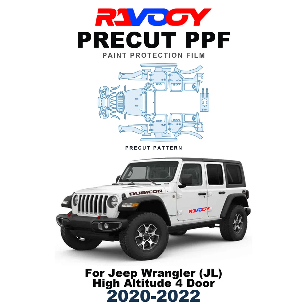 Precut PPF For Jeep Wrangler (JL) High Altitude 4 Door 2020-2022 8.5mil TPU Paint Protection Film Hood Bonnet Bumper Headlight