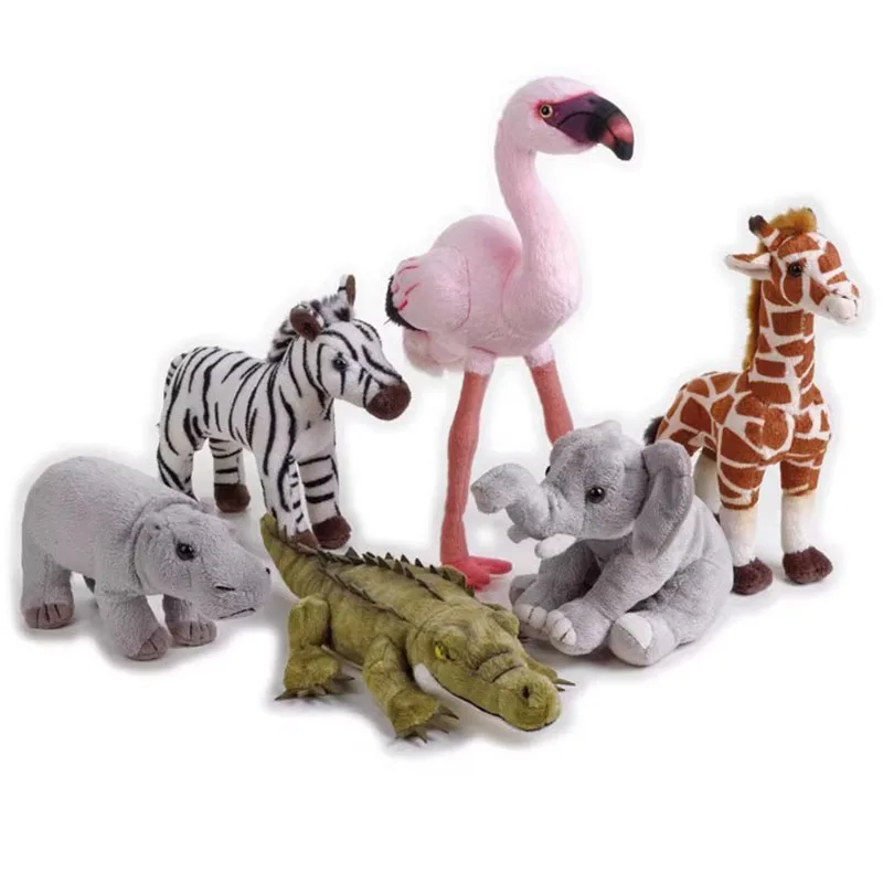 

Simulated Animal Elephant Giraffe Zebra Hippo Crocodile Flamingo Bird Wild Nature Zoo Model Plush Toy Stuffed Doll Girl Boy Gift