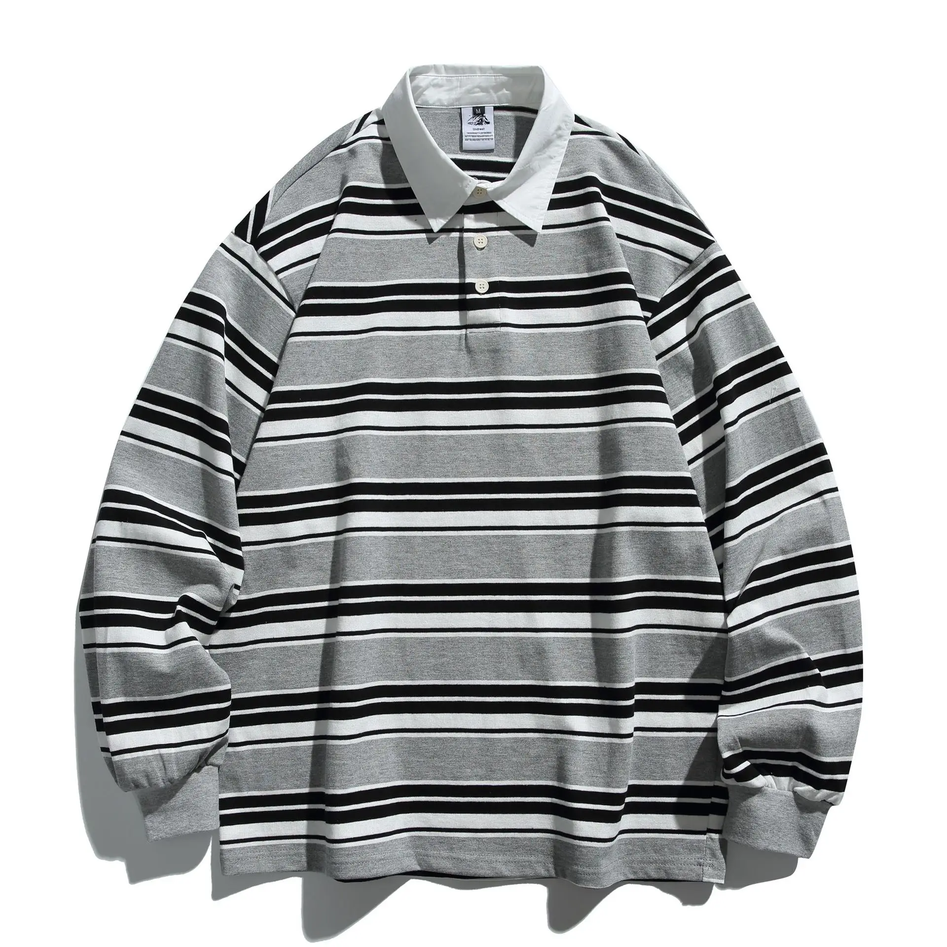 

Ретро-поло с цветовыми блоками, свитшот с длинным рукавом, повседневный свободный мужской модный трендовый топ для студентов и молодежи, популярный стиль