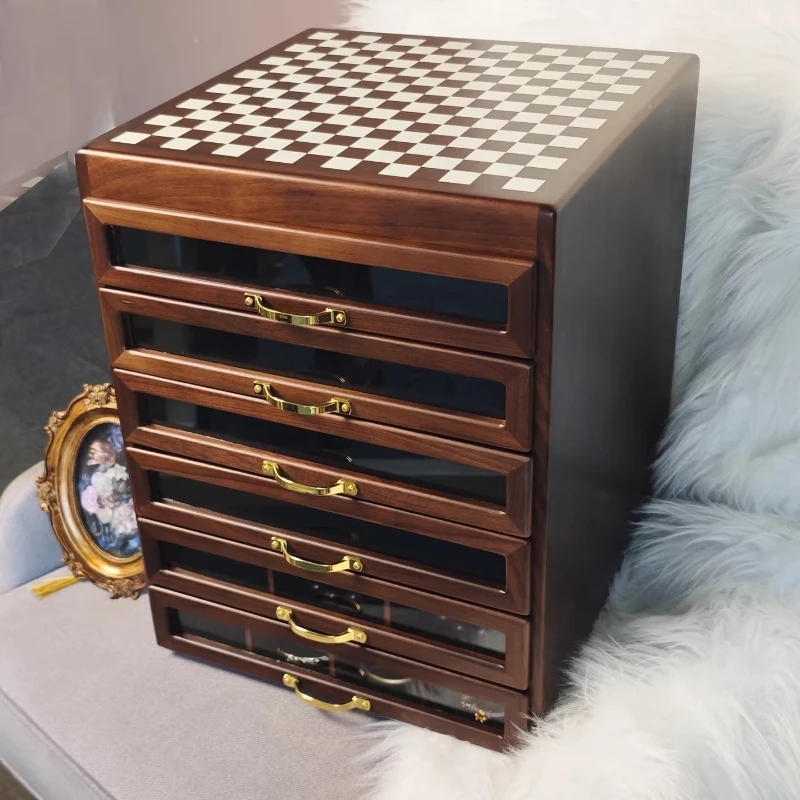 Adult high-end jewelry large-capacity six-pump jewelry box, solid wood Wenwan walnut bracelet jewelry multi-layer storage