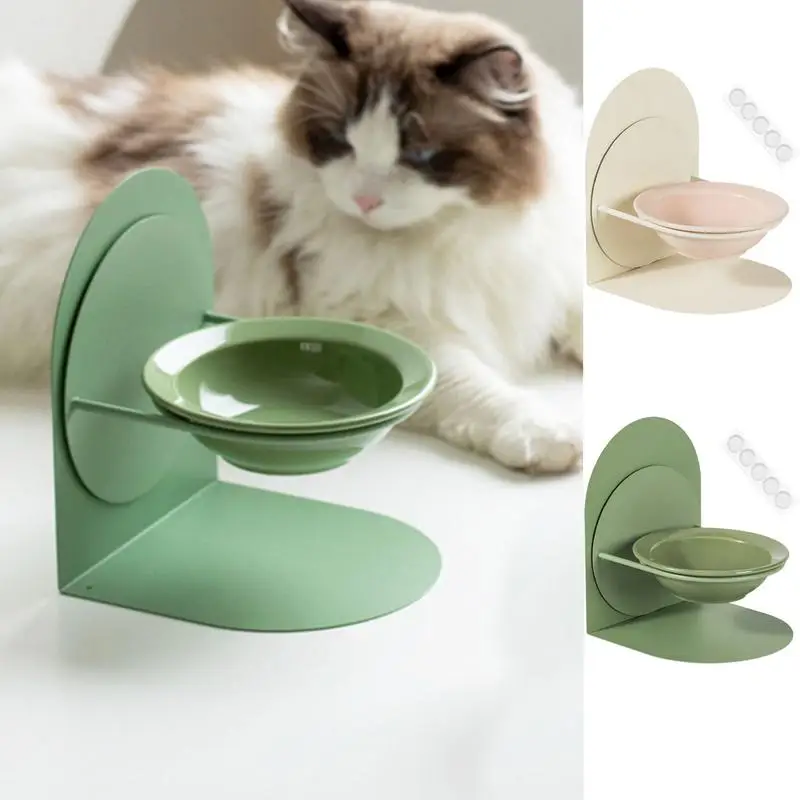 

Dog Food Bowl Ceramic Cat Dish With Magnetic Stand Removable Food Feeder Bowl Anti-Tip Dish For Pet Easy Eating