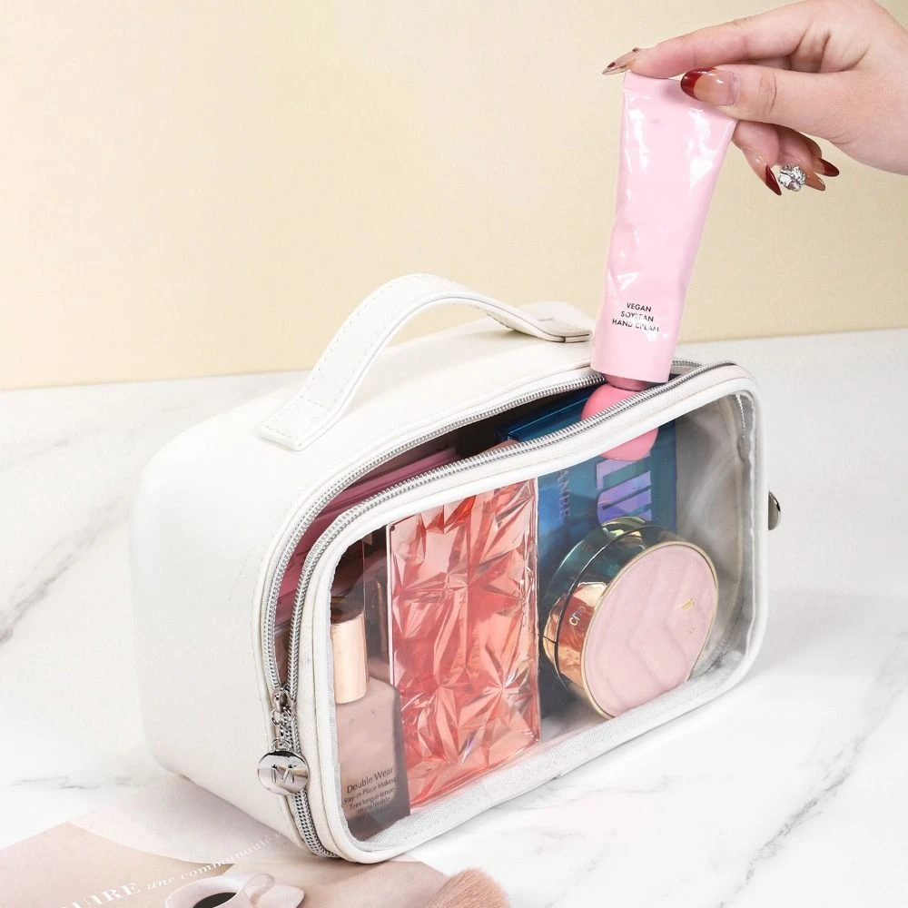 

Портативная водонепроницаемая прозрачная косметичка большой емкости, квадратная сумка для хранения туалетных принадлежностей на молнии, женская косметичка из ПВХ