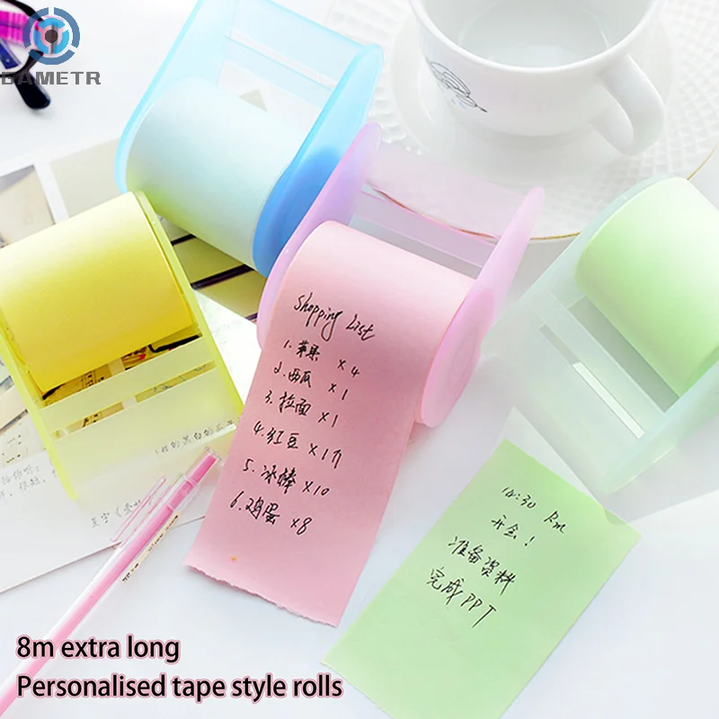 Kawaii Roller Memo Pad Plakbriefje Set Navulbaar Zelfklevend Papier 8M Lengte Schoolbenodigdheden Bookmark Notebook Briefpapier Stickers