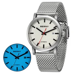 BERNY Orologio automatico da uomo Orologio da polso a carica automatica luminoso in acciaio inossidabile MIYOTA 8215 Orologio meccanico svizzero impermeabile