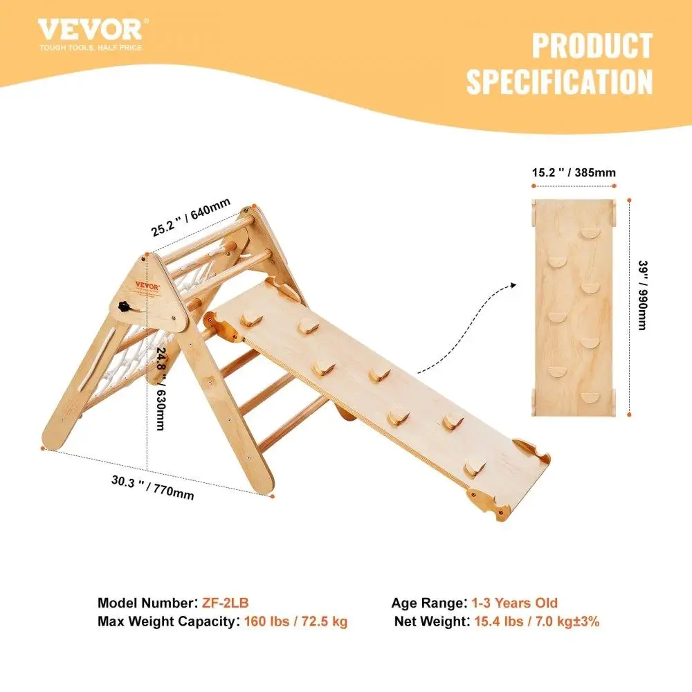 Wooden Pikler Triangle Climbing Gym 4 in 1 Indoor Playground for toddlers 1 to 3 Years Montessori Climbing Set Natural Color