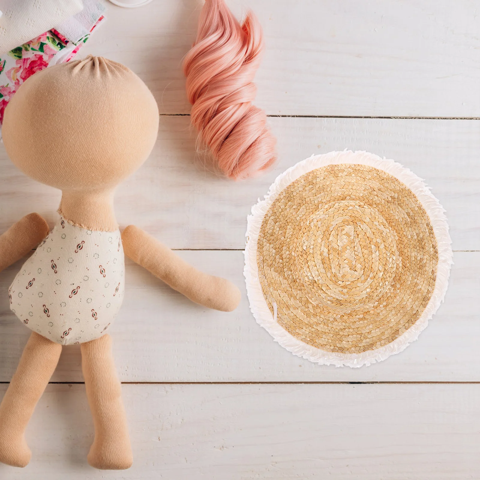 1 قطعة قبعات القش المصغرة دمية اكسسوارات صغيرة المنسوجة الحرفية القبعات Diy بها بنفسك مشاريع الزينة اليدوية قبعة صغيرة