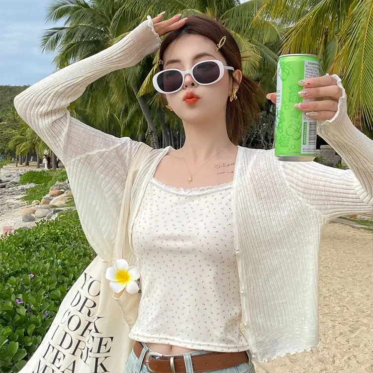 

Женский летний вязаный кардиган, легкий вес, легко носить, белый топ, модный дизайн с открытой передней частью, повседневный трикотаж