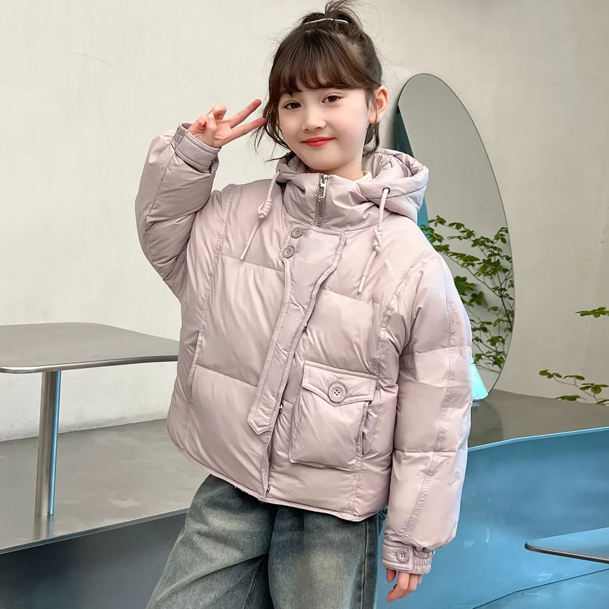 

Fashion Shiny Children Winter Coat For Girls Parka Down Cotton Jacket Waterproof Teens Fur Hooded Outwear Kids Snowsuit TR311