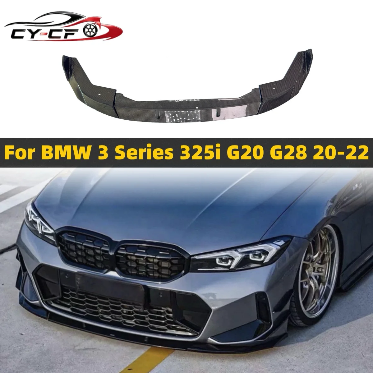 

For BMW 3 Series 325i G20 G28 Carbon Fiber Car Front Bumper Diverter Spoiler Diffuser Front lip chin V style Auto Parts 2021+