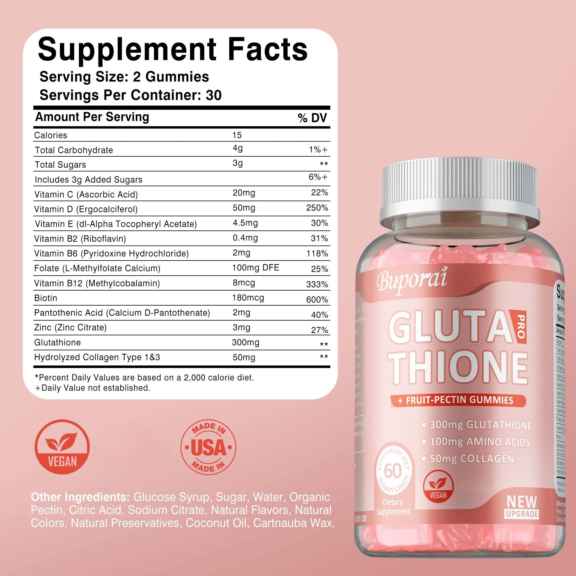 Glutathione Gummies - Anti-aging, Reduce Fine Lines, Smooth and Firm Skin, Support Hair, Skin and Nail Health, Improves Vitality