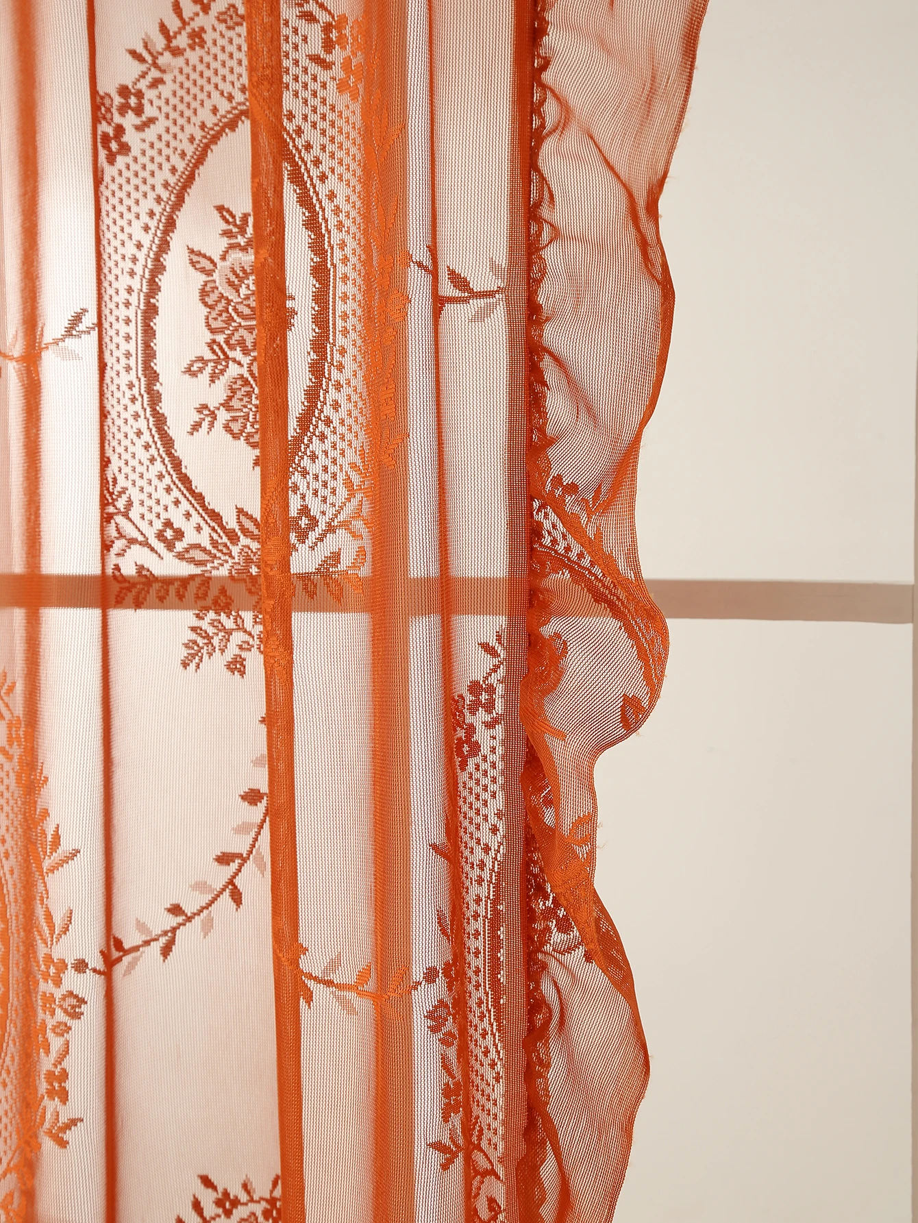78 Inch Orange Lace Round Mirror Rod Pocket Curtains, Living Room Bedroom Balcony Home Curtains Decoration Party Holiday Curtain