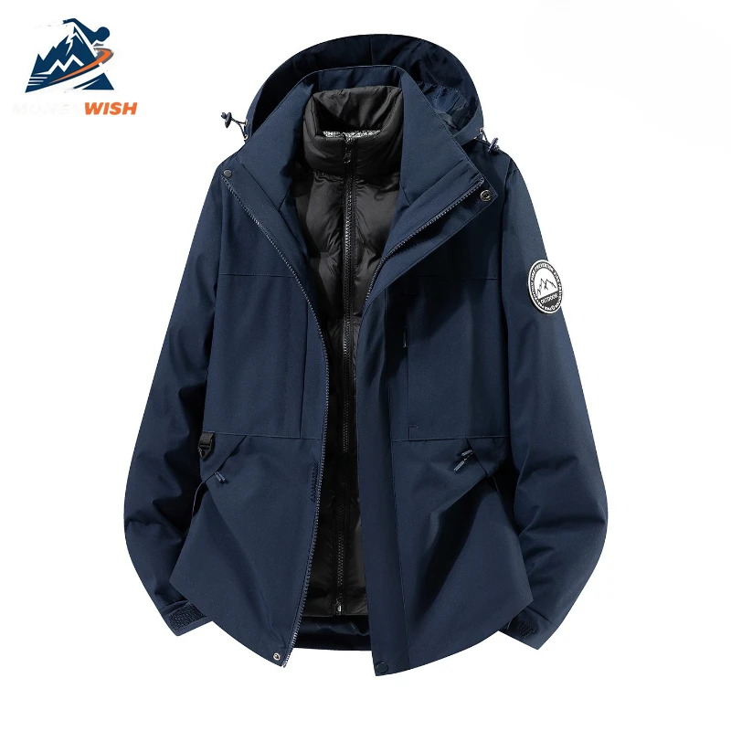 

MONEYWISH куртка для пар, новинка 2025 года, ветрозащитная, водонепроницаемая, дышащая, пальто с капюшоном «три в одном», для отдыха, кемпинга, катания на лыжах