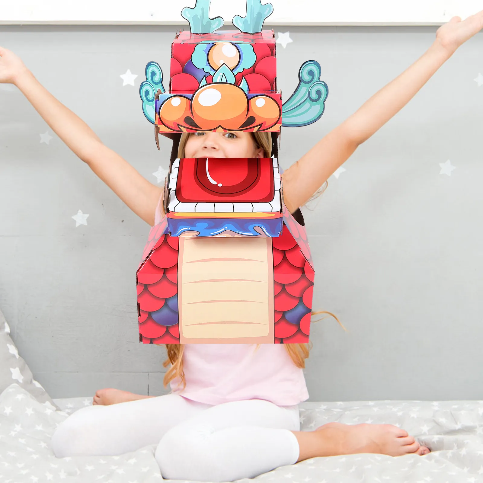 

Kids Toys Wearable Diy Dragon Paper Puppet Cardboard Making Red Playset For Toddler