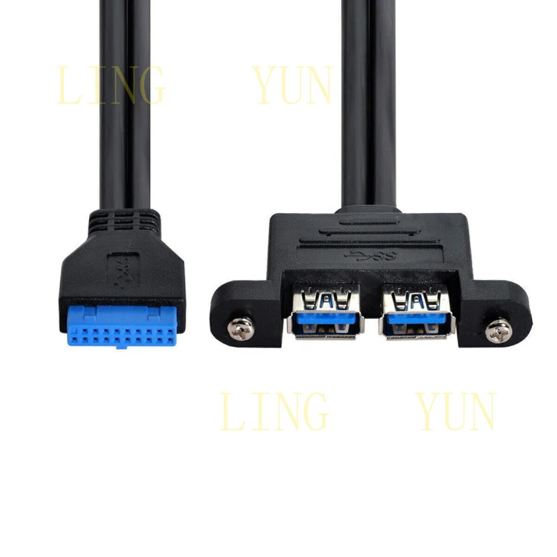 Z  CY 2 port USB 3.0 Female Screws Mount Panel Type to Motherboard 20pin Cable 50cm