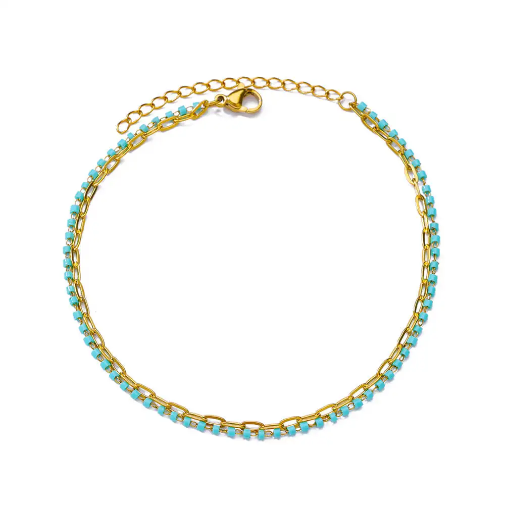 Zircon Cross Anklets for Women, Double Chain Design