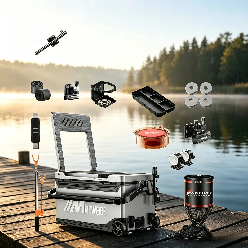 New Aluminum Multi-Function Fishing Tackle Box, Lightweight Seat Box Folding Backrest Fishing, Foldable Angler Storage Organizer