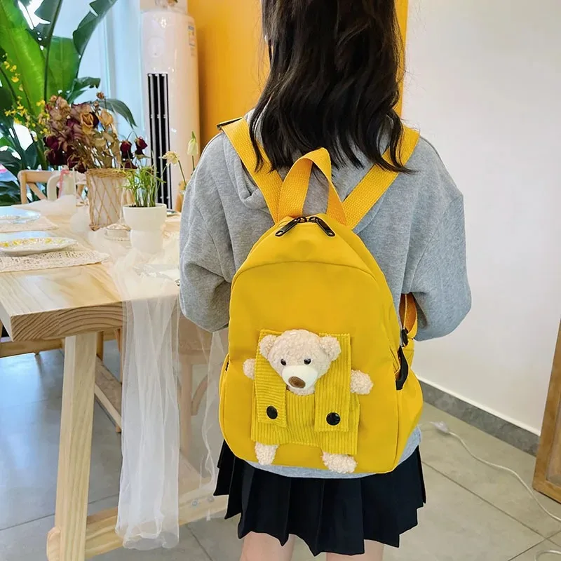 حقيبة ظهر على شكل دمية دب قطيفة مخصصة - نمط لطيف مع تطريز اسم مخصص، حقيبة مدرسية للأطفال متوفرة للفتيات والفتيان
