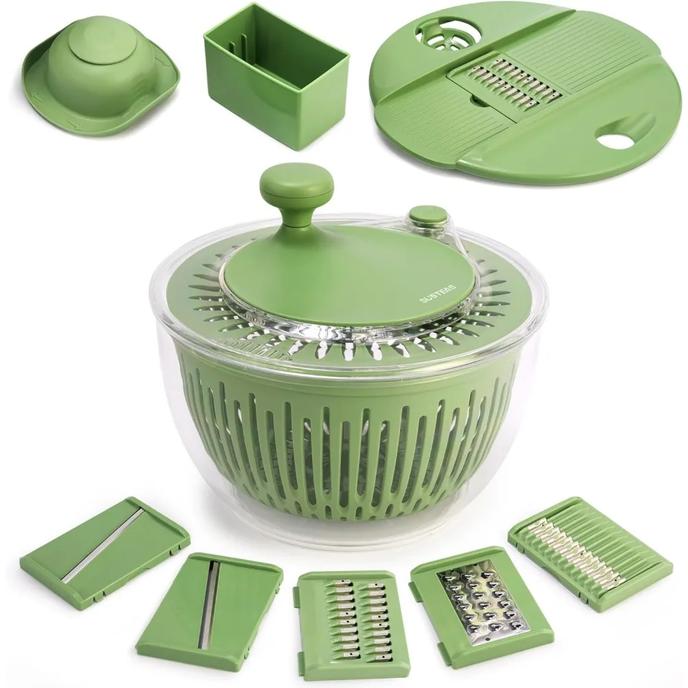 

Large Salad Spinner with Vegetable Washer Lettuce Dryer 5 Blade Slicer Egg Separator Shredder 4 Quart