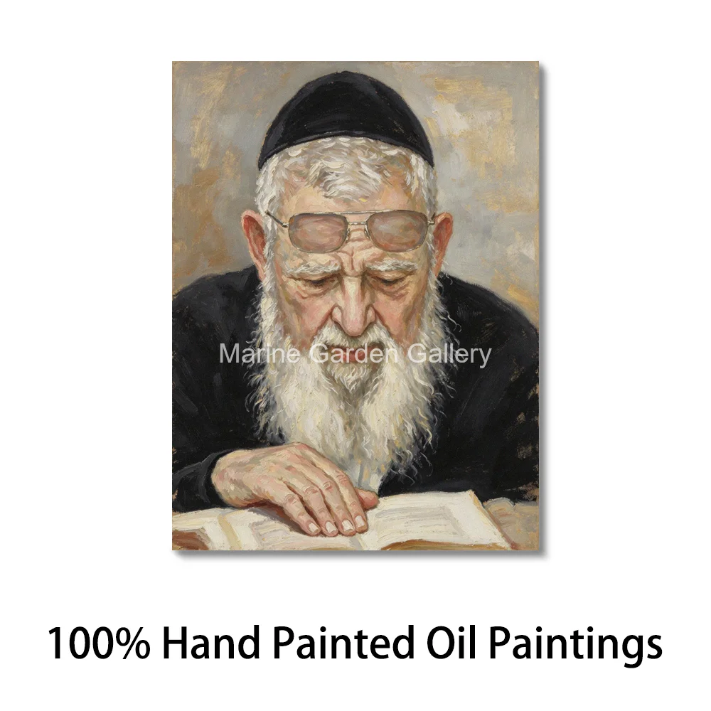 Handmade Realistic Rabbi Portrait Oil Painting Ovadia Yosef Sephardic Jewish Canvas Art For Study Room Home Office Wall Decor