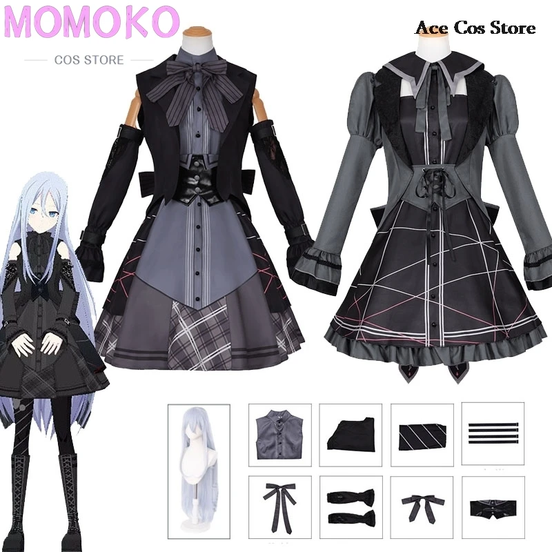 Project Sekai Asahina Mafuyu Yoisaki Kanade Cosplay Costume Wig Game Anime Cosplay Halloween Party Girls Lolita Dress  Black Set