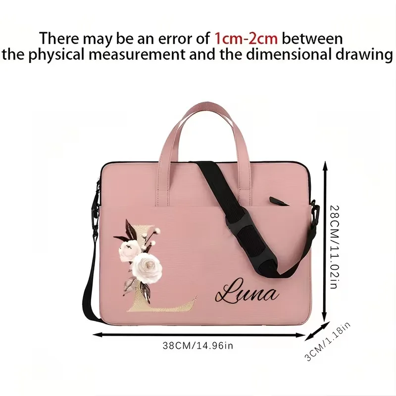 Custom Laptop Bag-Personalized Pink Briefcase Featuring the 26-Letter Alphabet, Complete with a Detachable Shoulder Strap