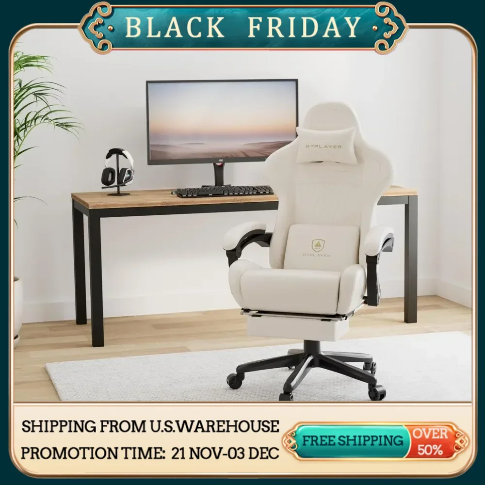 Office Chair, Computer Chair with Footrest & Bluetooth Speakers, High Back Ergonomic Reclining Gaming Chair w/Linkage Armrests