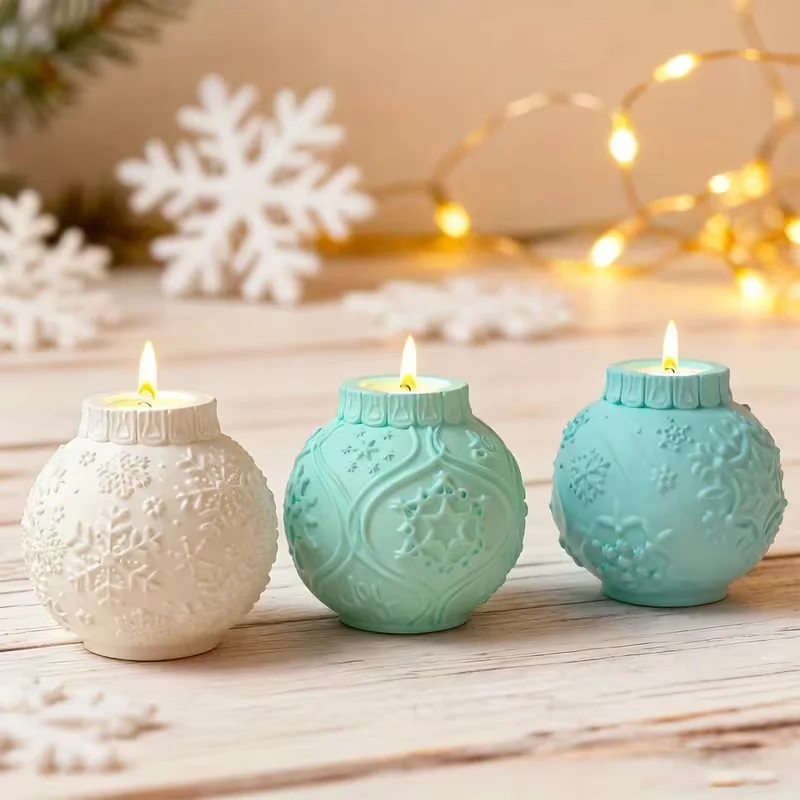 3D Weihnachtskugel Kerzenständer Silikonform DIY geprägte Laterne Schneeflocke Blume Kerzenhalter Gips Harz Handwerk machen Formen