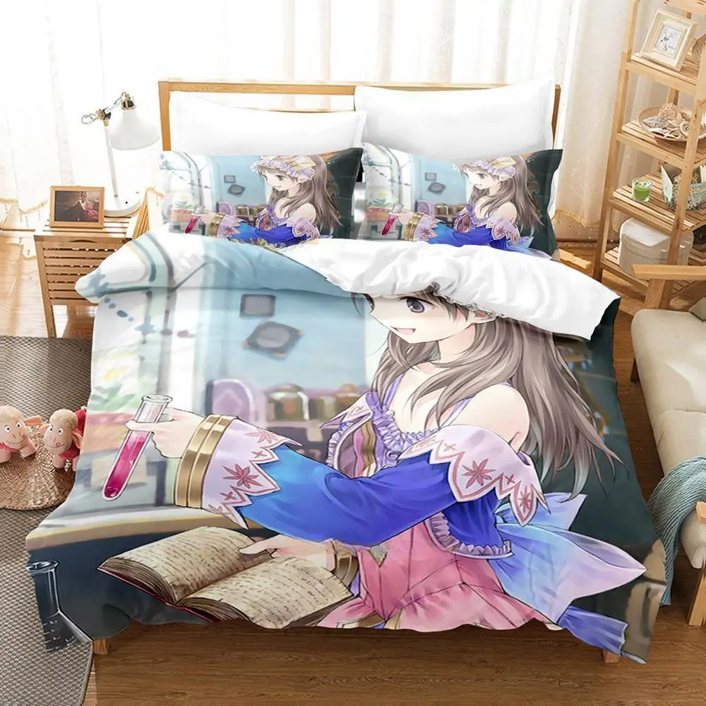 Atelier Totori The Adventurer of Arland Bedding Set Cartoon Anime three-piece set Adult Kid Bedroom Duvet cover Sets 3D Kawaii