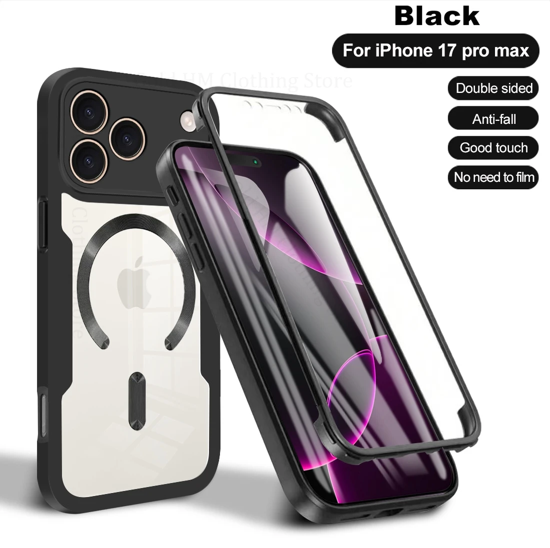 For iPhone 17 16 Pro Max 2 in 1 Transparent Magnetic Hybrid Case For Apple 17 Air 16e 15 14 13 12 Pro Max For Magsafe TPU Cover