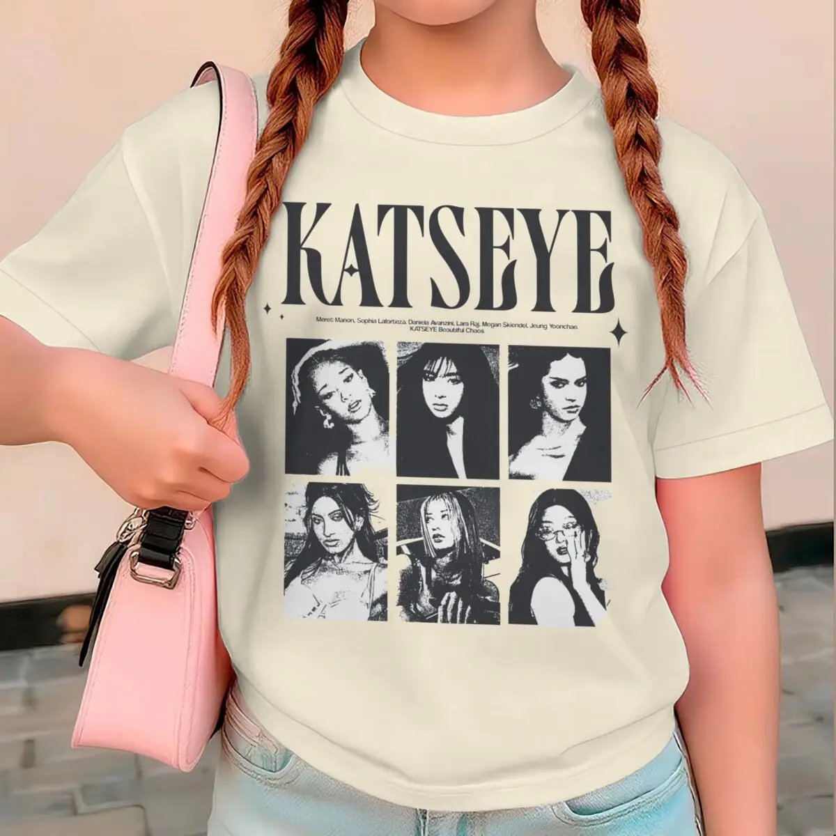 KATSEYE Print Summer Tops Girls Y2K Vintage Style Short-Sleeved Tops Katseye Print Children Cotton Tshirt Baby Girl Clothes