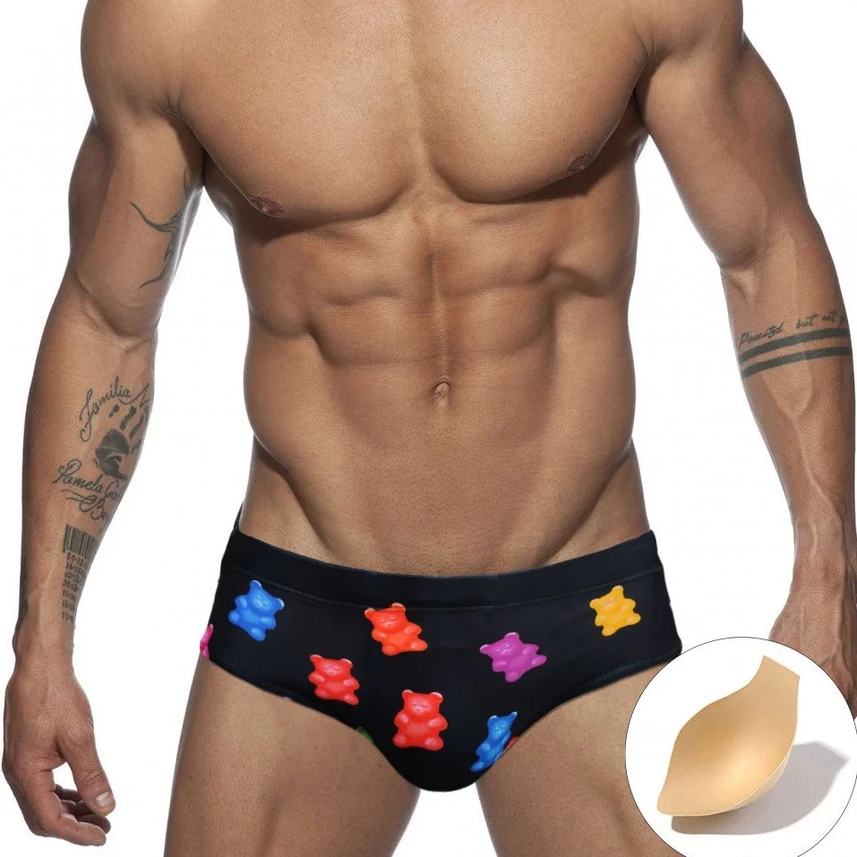 Hot Bear Print Mens Swimsuits Swimming Briefs Sexy Push Up UXH Swimwear Men Swim Trunks for Man Beach Surf Bathing Suit Wear