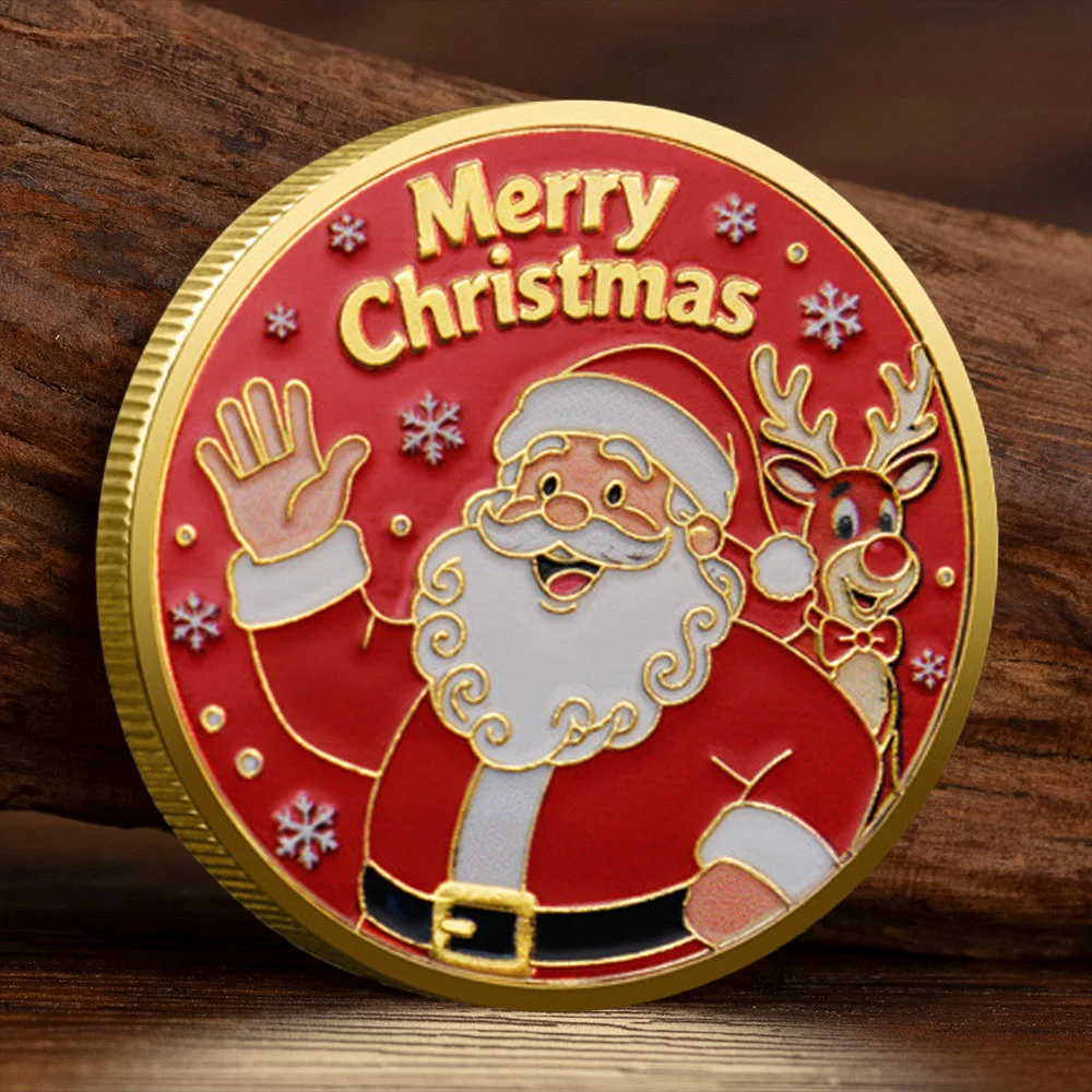 Santa Claus Elk Collectible Coin, Merry Christmas, Christmas Small Gift Lucky Coin
