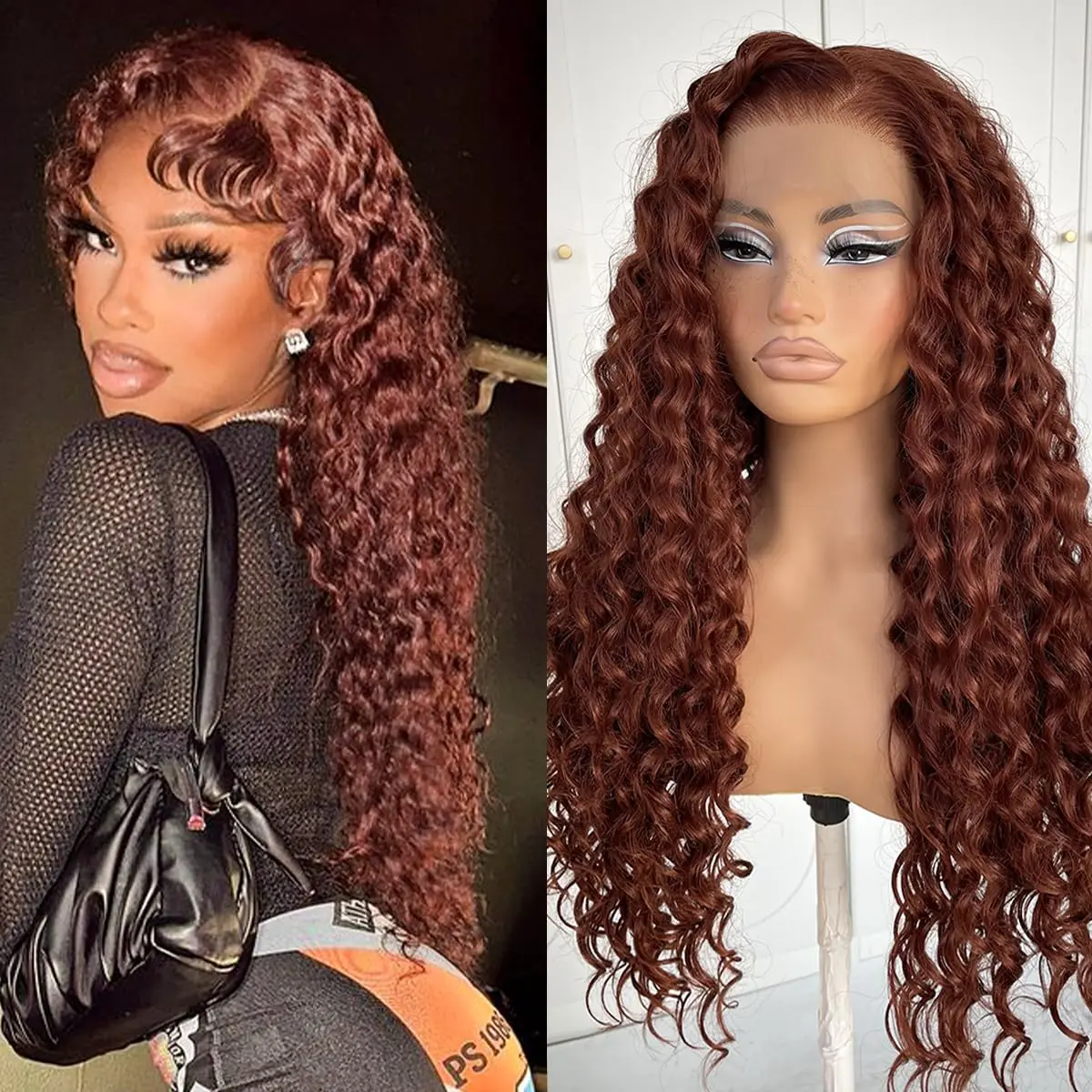 Reddish Brown 13x4 Deep Curly Lace Front Wig Copper Red HD 360 Full Lace Frontal Human Hair Wigs 13x6 Colored Deep Wave Lace Wig