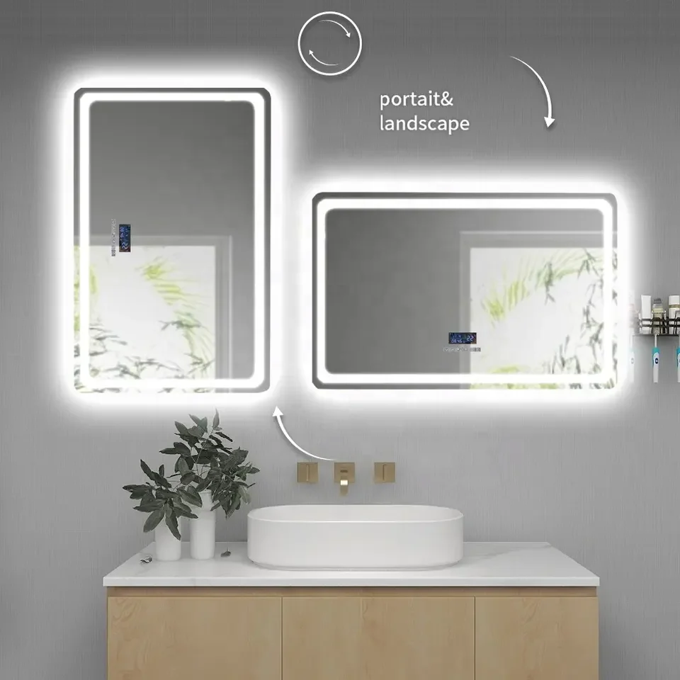 Bathroom Smart Mirror Hotel Bluetoth Display Screen Smart Touch LED Lighting Dressing Table Wall Mounted Magic Lighting