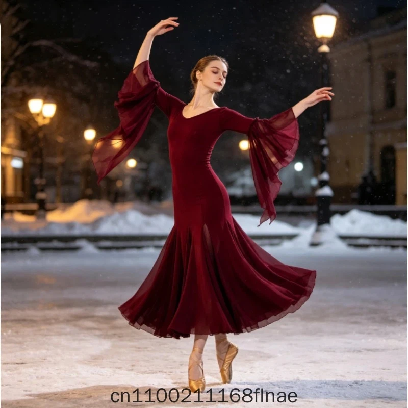 Elegant Water Sleeve Modern Dance Dress 2637 Ballroom Dance Dress for Women's Stage Dance Performance