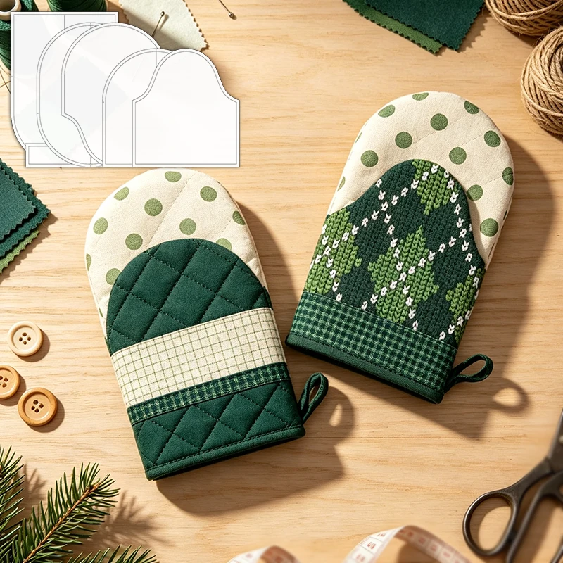 YOMDID 6pcs Quilted Oven Mitt Sewing Template, DIY Kitchen Microwave Glove Quilting Template Perfect Christmas Handmade Gift