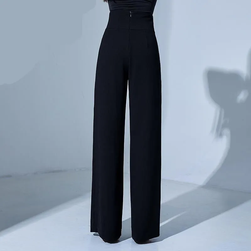 Pantalones de baile latino para mujer, ropa de baile de salón moderna, trajes de vals estándar nacional, color negro, novedad de 2024