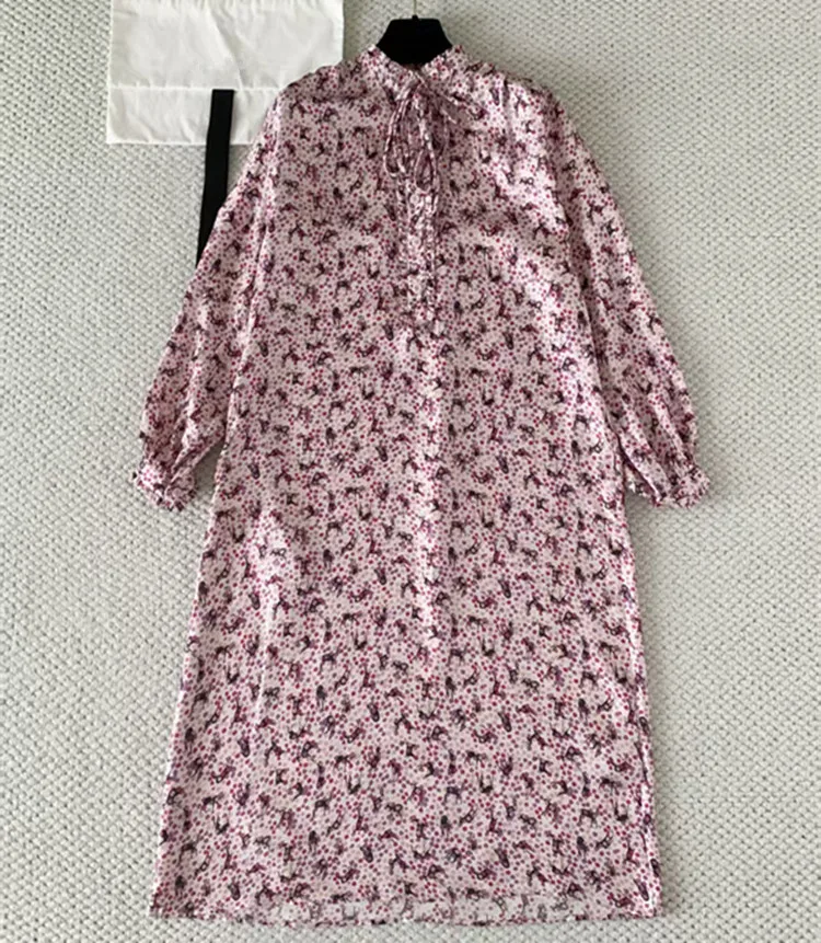 

Customization European women's fashion 2026 spring new collection Long-sleeved button-up printed silk dress