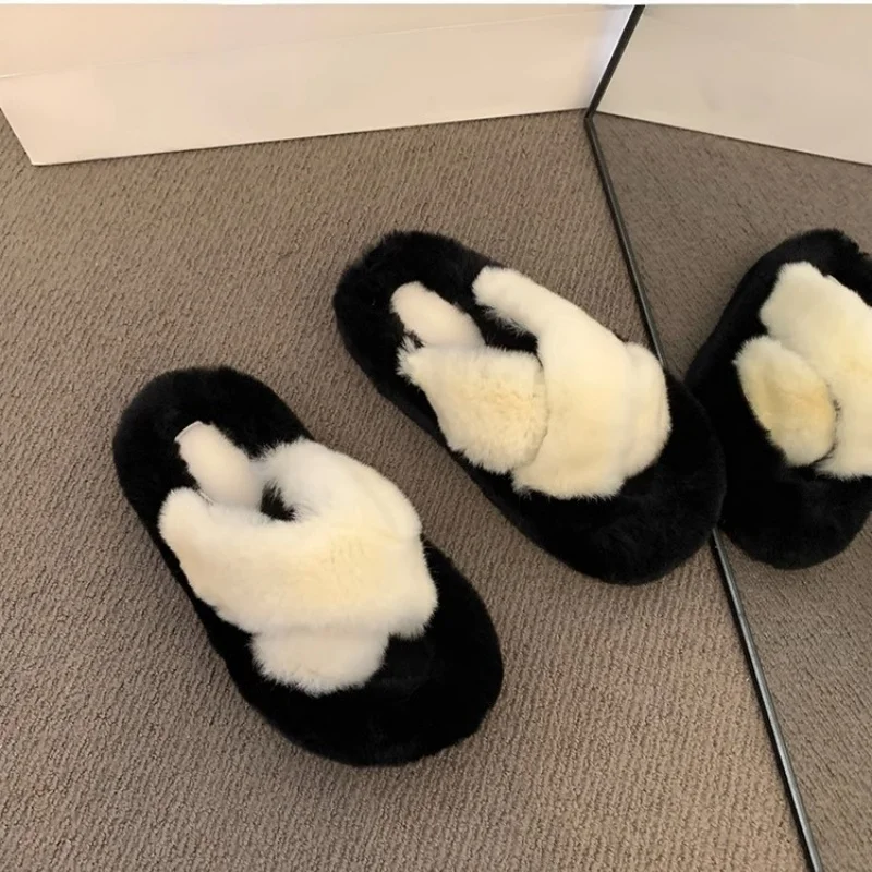 Women's Platform Fuzzy Slippers Spring Autumn New Fashion Plush Shoes Outdoor Cotton Slippers Pantuflas Comfortable
