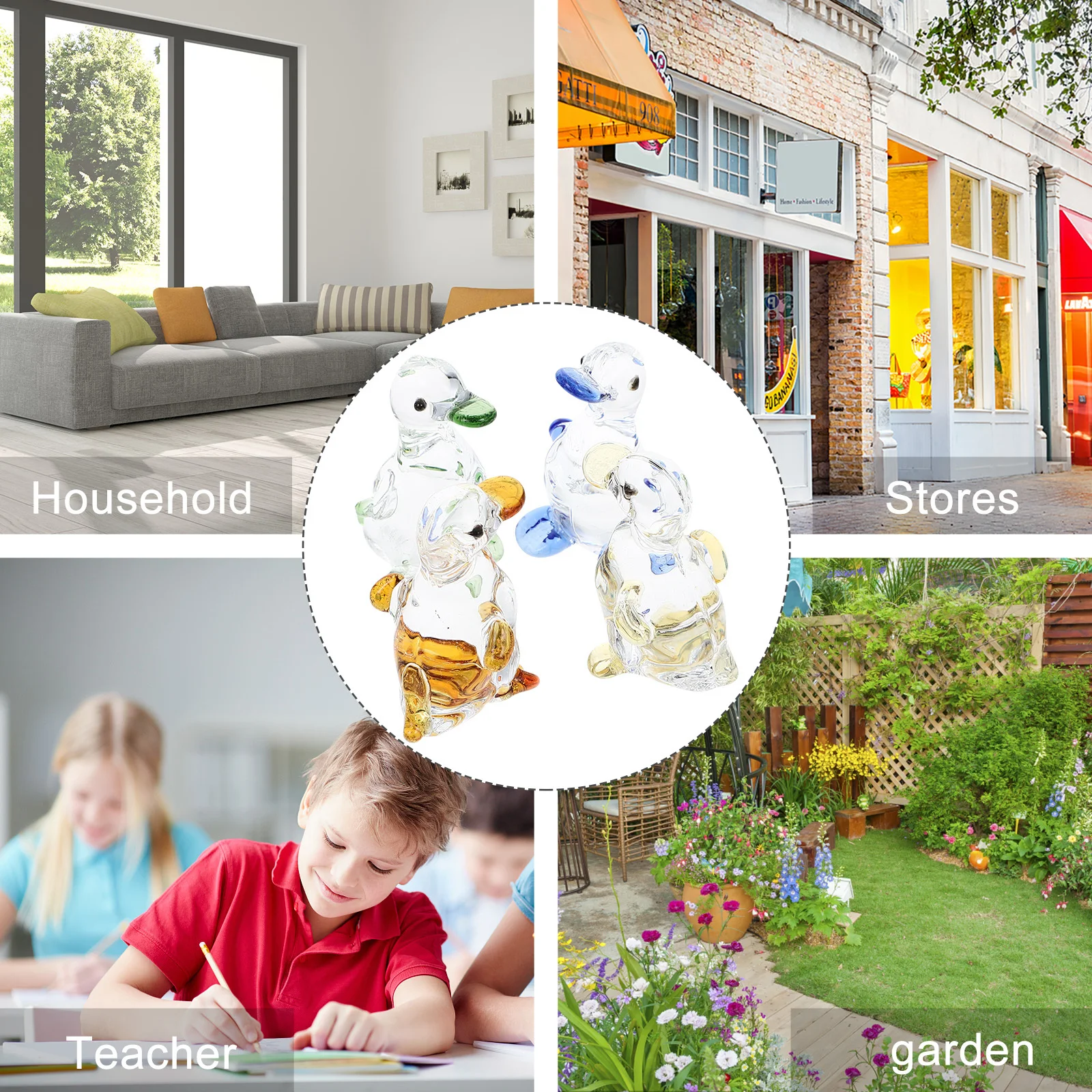 

4Pcs Crystal Duck Adorable Decoration Desktop Animal Sculpture Home Office Decor Desk Decor Crystal Sculpture Figurines