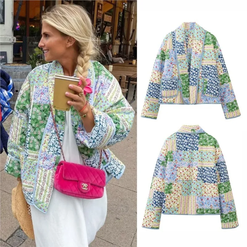 

Vintage Floral Print Cotton Coat Women 2025 New Autumn Winter Fashion Loose Cardigans Jacket Outerwear Elegant Chic Pocket Coats