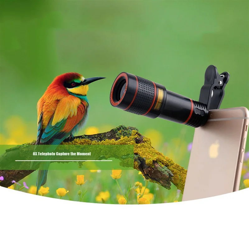 Universal Phone Lens with Clip 8X Zoom Phone Camera Telephoto Lens Monocular Telescope Phone Universal Optical Telescope Len Kit