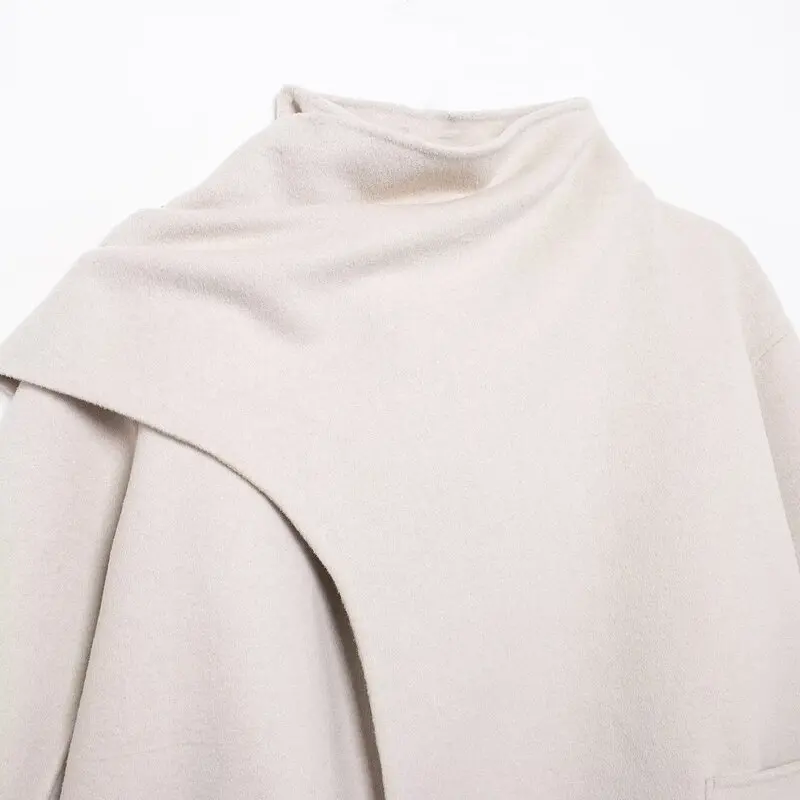 

2024 Autumn Winter New Women's Faion Wool Blend Coat Jaet Versatile Long Sve mid Length Other Material 00%