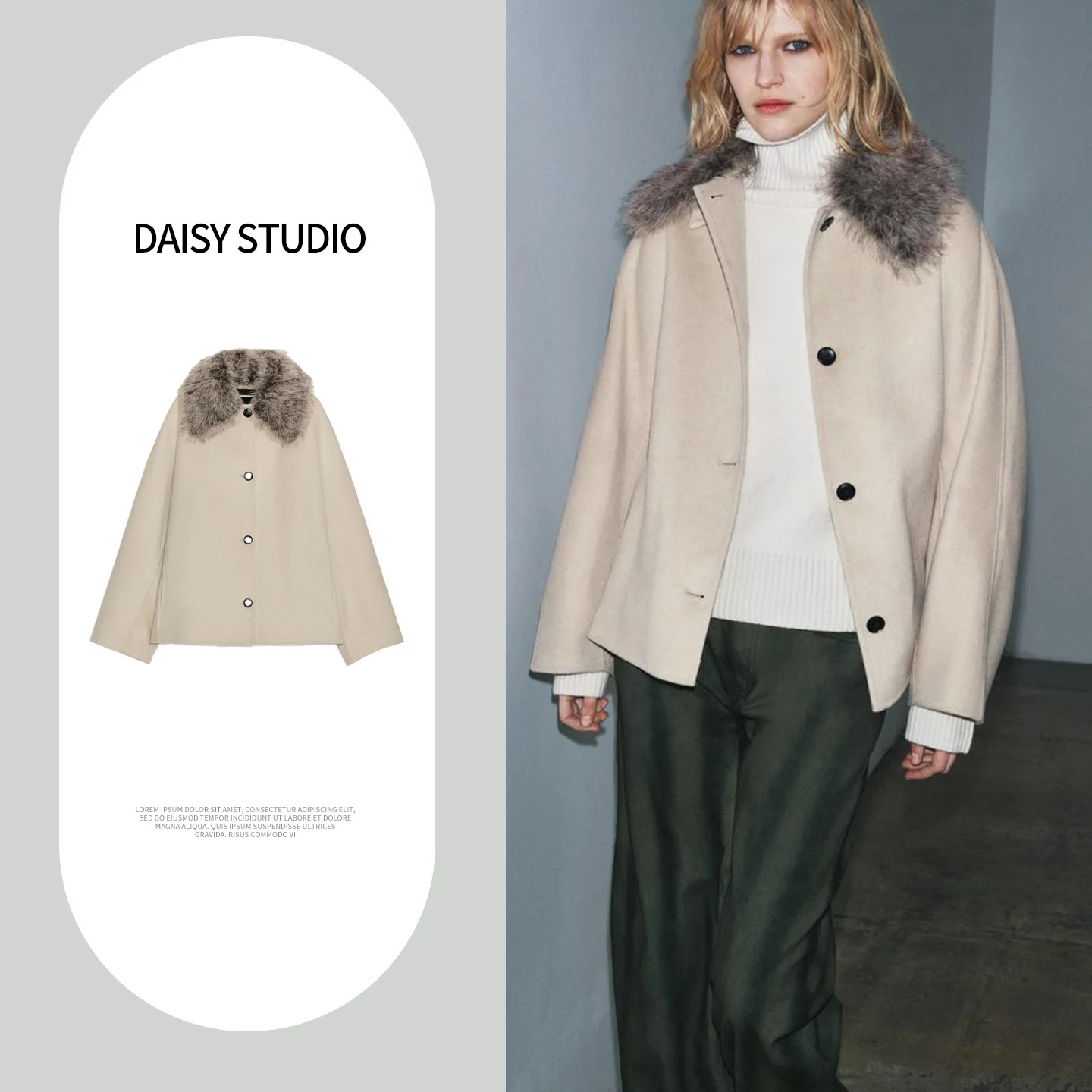 

Spring New Arrival Women's Long Sve Faux Fur Effect Jaet Detachable Collar Outerwear Commute Sle Loose Fit Polyester