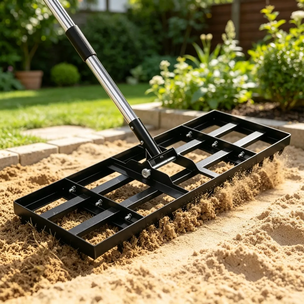 6.5FT Lawn Leveling Rake – Heavy Duty Adjustable Width, Stainless Steel Handle for Soil, Sand, Top Dressing, Yard, Garden